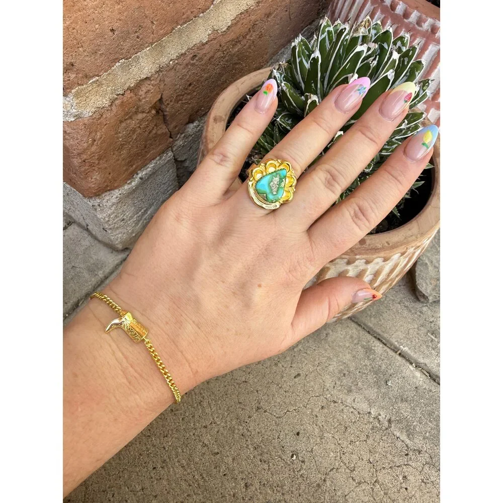 “The Golden Collection” Handmade Natural Sonoran Turquoise Gold Plated Sterling - Picture 5 of 5